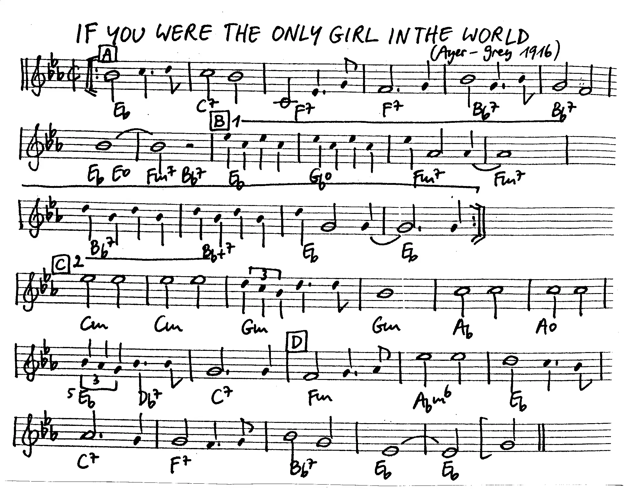 if you were the only girl free jazz leadsheet - Courtesy of the Jungle Jazz Band